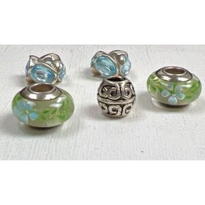 5 Sterling 925‎ Silver Rhinestone Glass Murano? Slide Charms Bohemian Flowercore